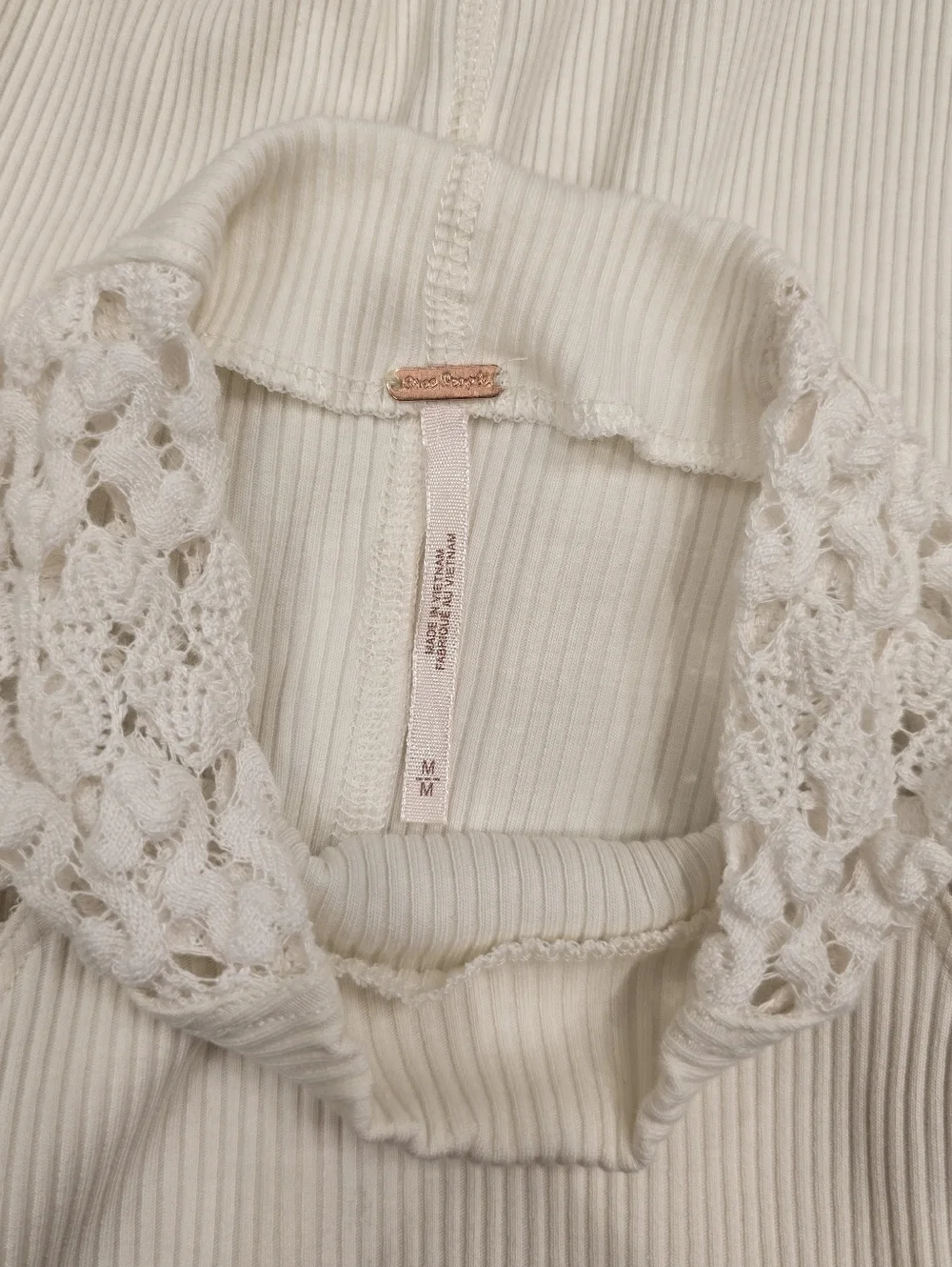 Free People Clemente Top Mock Neck Lace Long Sleeve M Cream